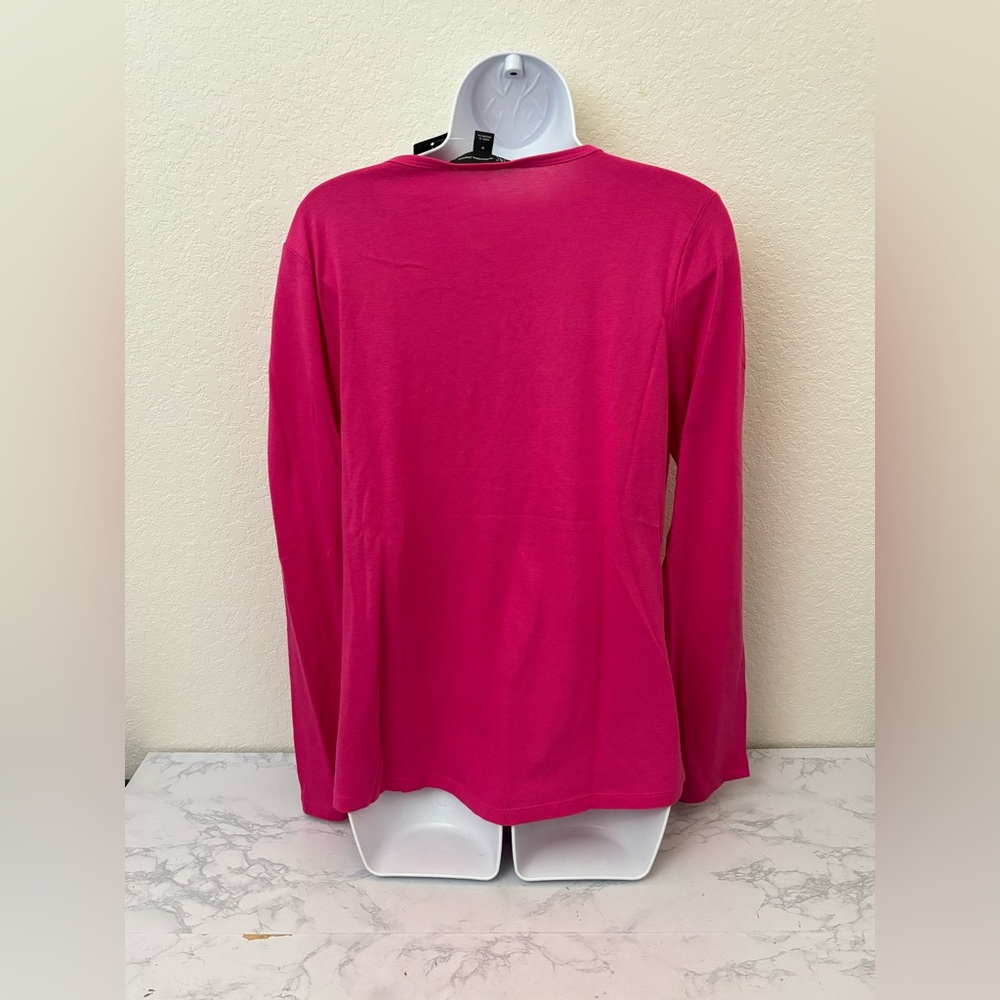 NWT INC International Concepts GARDEN DC Pink V Neck Top Sz M Long Sleeve - Picture 3 of 5